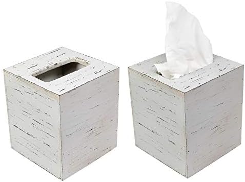Excello Global Products Branco Rústico Barnwood Teclate Box Tampa: a caixa do cubo de tecido inclui o painel inferior deslizante.