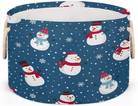Natal no inverno boneco de neve 03 cestas redondas grandes para cestas de lavanderia de armazenamento com alças cestas de armazenamento