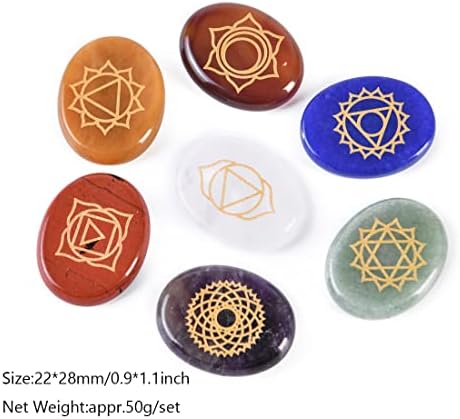 Nuzujx 7pcs chakra cálculos reiki cura de cristal com símbolos de chakra gravado Símbolos holísticos de balanceamento