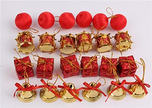 24pcs de enfeites de árvore de natal, decorações de árvores de Natal de ouro vermelho de ouro com corda de junção, enfeites de Natal