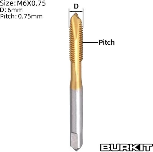 Burkit M6 x 0,75 ponto de espiral TAP, HSS Titanium Coating Spiral Point Plug Threading Tap M6 x 0,75
