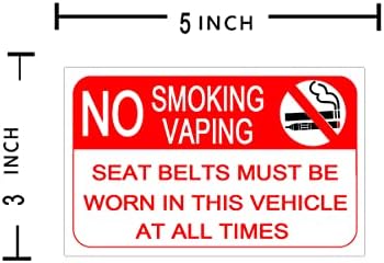 Não fumar sem adesivos de sinal de vaping, cintos de segurança de 3x5 polegadas devem ser usados ​​neste veículo em todos os momentos,