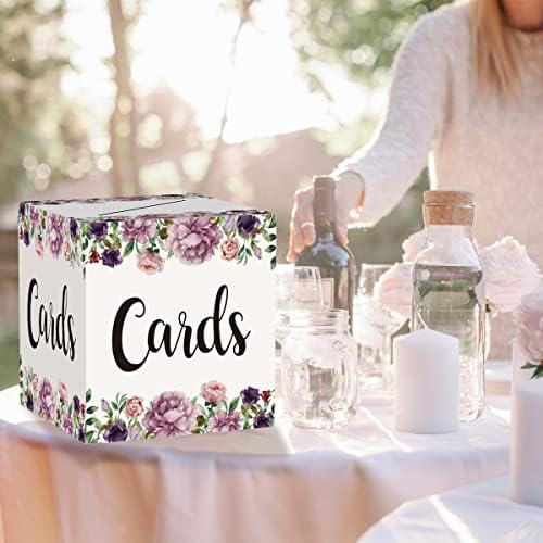 Caixa de cartão floral roxo tfciate, 8 x8 x8 cartões de recepção para casamentos de chuveiro de noiva para o chá
