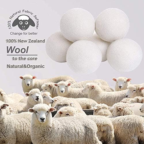 Bolas de lã Budieggs Bolas de lã orgânica xl 6-pacote, de amaciador de tecido químico da Nova Zelândia para mais de 1000 cargas,
