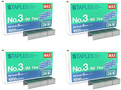 Max No.3-1M Clinch Flh Staples for Office Stappleler - 4 caixas