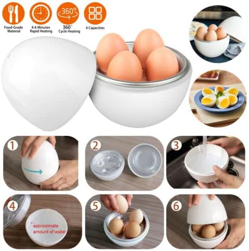 Caldeira de fogão de ovo de microondas + 4 suportes de xícara de ovo de silicone, ovos rápidos de microondas apenas 8 minutos