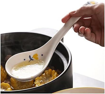 Colher de sopa colher cerâmica maçaneta longa colher doméstico colher grande utensília de mesa de cozinha assistente