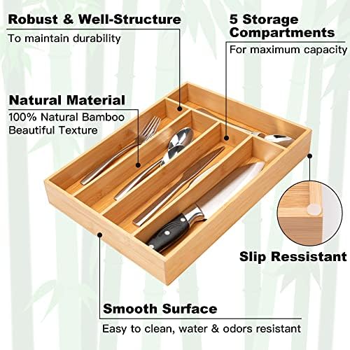 Organizador de talheres de besilord bambu gaveta de gaveta de cozinha organizador de utensílios de utensílios de