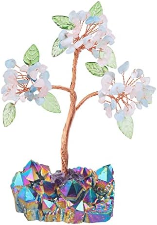 Yatming Healing Stone Money Tree com base de cluster de cristal revestida de titânio, pedras de chip de chips de casa para