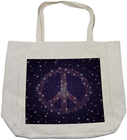 Bolsa de compras hippie roxa de Ambesonne, composição de raios de sinal de paz, sacola reutilizável ecológica para a