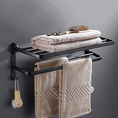 -S prateleira, toalha de toalha de toalha montada na parede, toalhas pretas clássicas para banheiro com ganchos ， auto-adesivo toalha