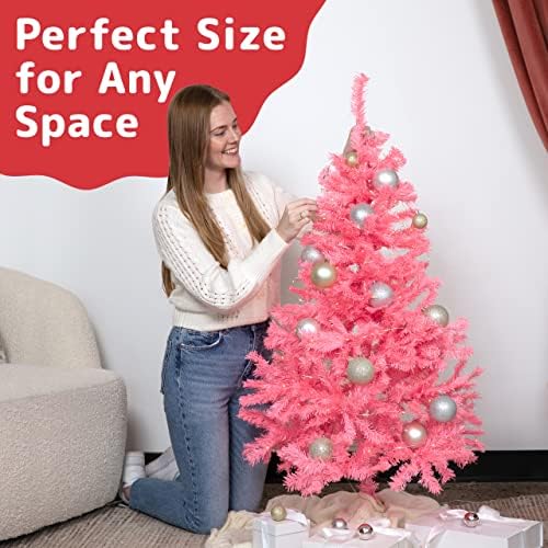 Prextex 4 pés de natal rosa Árvore - 320 dicas premium articulado artificial abeto canadense full rosa árvore de natal