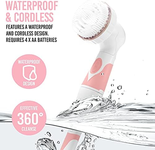 Brookstone de 6 peças Pincel de banho corporal elétrica | Longo de lavagem do corpo e escova de limpeza facial | Escova de chuveiro