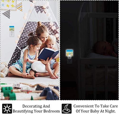 2 dinossauros de desenhos animados de embalagem Luz da noite de bebê ideal para plug-in infantil, anoitecer o sensor de