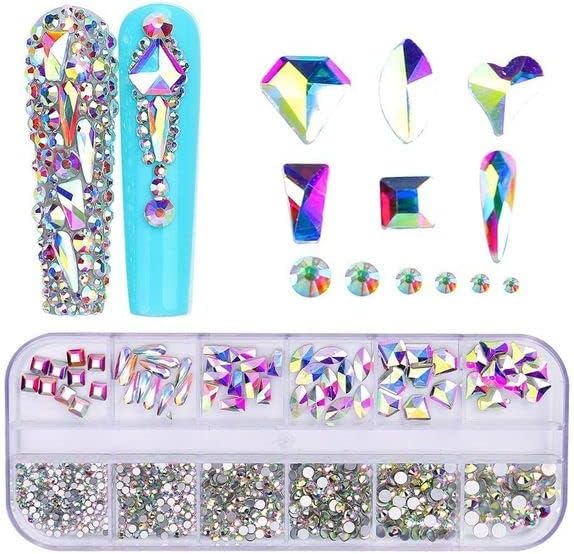 Caixa Irregular Unh Nail Art Decoração de unhas de tamanho múltiplo Diamante de diamante Gems strôs de diamante de diamante de