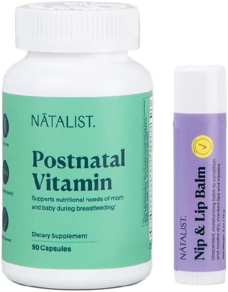 Mamãe natalista e bebês que amamentam essenciais vitamina pós -natal para mulheres, 90 cápsulas e hidratante de bálsamo