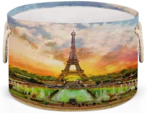 Eiffel Tower Paris France Grandes cestas redondas para cestas de lavanderia de armazenamento com alças cestas de