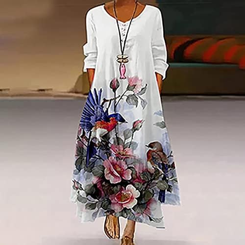 Vestidos gráficos florais femininos V vestidos de spandex de pescoço de manga longa maxi brunch assimétrico vestidos de outono