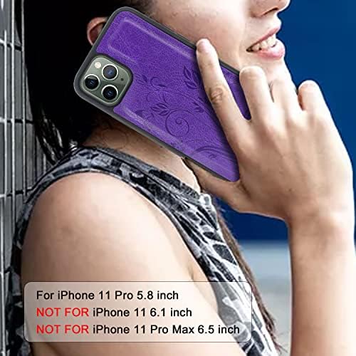 LACASS compatível com iPhone 11 Pro 5.8 CASE [slot de cartão] Id Credit Cash Titular Zipper Pocket Pocket Polícia destacável Caminho