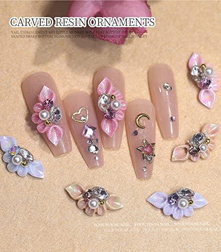 30pcs 3d Flower Unhas Charms para acrílico unhas, encharms de unhas com pérolas cristais de flor das unhas decorações