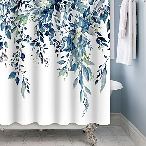 Cortina de chuveiro de eucalipto azul yiartaan para banheiro, folhas de aquarela nas cortinas do banheiro superior lavável planta à