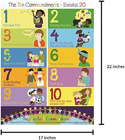 O Poster dos Dez Mandamentos para Crianças Posters da Bíblia para sala de aula, Igreja, Escola Dominical ou Escola em casa, Cristão