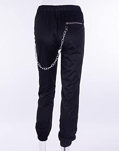 Calças de rua do hip hop da mulher AULKEEP para mulheres góticas harajuku calças de cintura alta sexy calça preta oca sexy