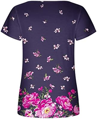 Blouses e tops femininos estampas florais vestidos de manga curta solta de pescoço de pescoço de túnica fluida de túnica henley