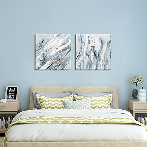 Arte de parede de lona abstrata de pigort, azul de pintura abstrata branca obras de arte para o quarto da sala decoração