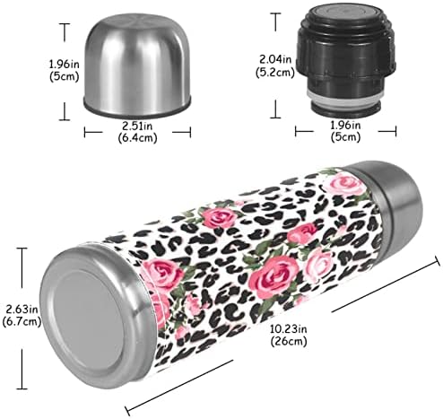 Garrafa de água isolada garrafas de água de aço inoxidável garrafa de água de metal, preto leopardo branco rosa rosa