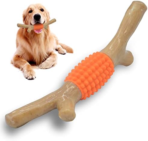 Schitec Dog Chew Toy para mastigadores agressivos, resistente Big Nylon & Rubber Dentathe Stick com sabor real de madeira de bordo