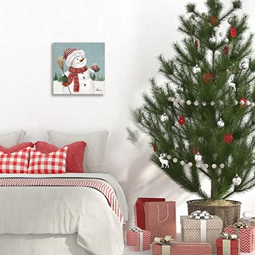 Imagens de boneco de neve de Natal Decoração de parede: Boneco de neve usando arte de parede de cachecol vermelho para quarto