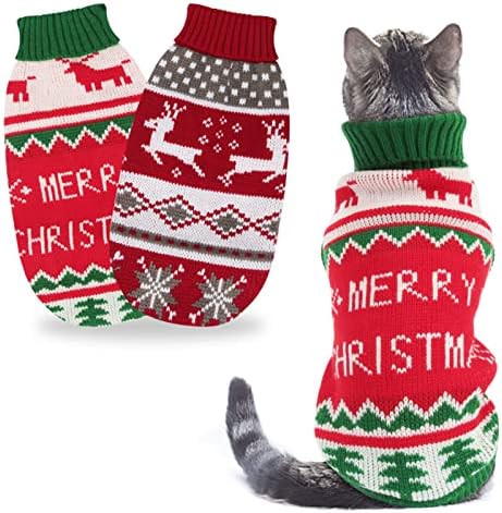 Bwogue 2 pacotes gato suéter de Natal Cão de Natal Cão de gato de estimação de gato de inverno roupas de malha quente