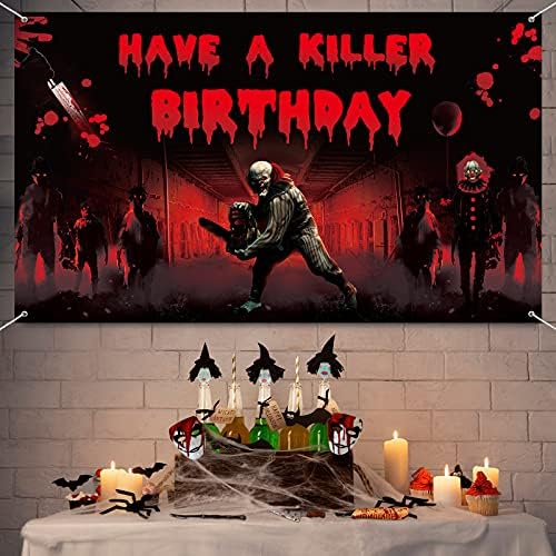 Halloween Tenha um banner de decorações de festas de aniversário assassino, Festa de Cenário de Aniversário do Halloween