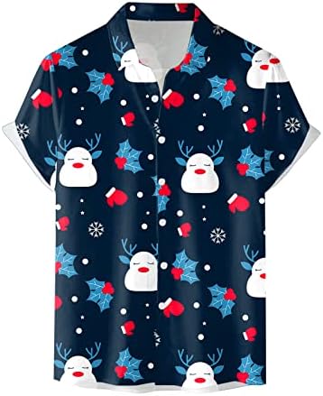XILOCCER BEST MENS Mens Natal Santa Presente 3D Botão de impressão digital lapela Manga curta Camisa camisa camisa Camisetas