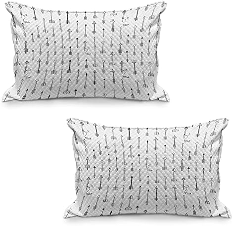 Cobertina de travesseira acolchoada branca lunarável, padrão de estilo boho com flechas de estilo de esboço, impressão de travesseiro