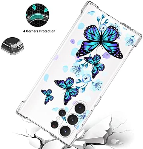 Kynwoga para Galaxy S22 Ultra Case Blue Flowers and Butterfly Case para mulheres meninas com TPU Tampa de estojo de proteção