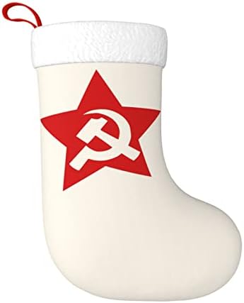 Cutedwarf Comunista URSS Hammer Sicklle Christmas Staque de Natal Ornamentos de férias Lareira Solping Meia de 18 polegadas