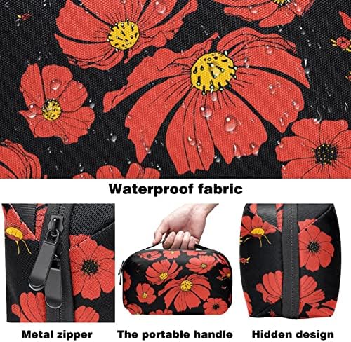 Bolsa de maquiagem de viagem sacos de maquiagem de bolsa de higieness à prova d'água para mulheres e meninas, Gesang Flor Vermelho Vintage Floral Black