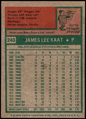 1975 Topps 243 Jim Kaat Chicago White Sox Ex+ White Sox