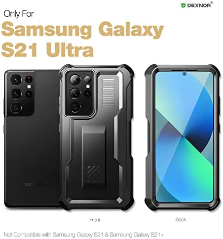 Dexnor para Samsung Galaxy S21 Caso Ultra com Protetor de tela e caça de caça-caneta Tampa de camada dupla, 360 Corpo de proteção à prova de choque protetor de corpo inteiro para o choque pesado para S21 Ultra 6,8 polegadas-preto