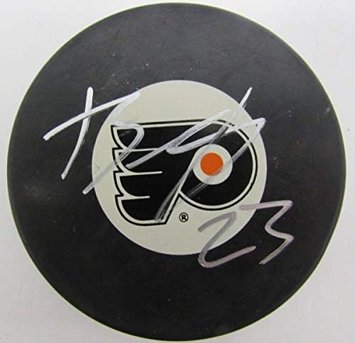 Brandon Manning Flyers Autografou/assinado Flyers Logo Puck JSA 139258 - Pucks NHL autografados
