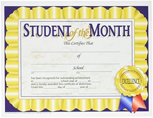 Hayes School Publishing Va528 Certificado do aluno do mês, tamanho 8-1/2 x 11, papel, 0,2 altura, 10,9 largura, 8,4 comprimento