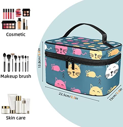 Bolsa de maquiagem de padrões de gato e mouse para mulheres meninas, bolsa de cosméticos Bolsa de organizador de maquiagem