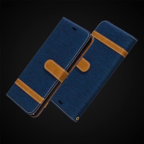 Caixa da carteira XYX para Samsung A21s, capa de fólio de couro jeans PU com kickstand para o Galaxy A21s, azul escuro