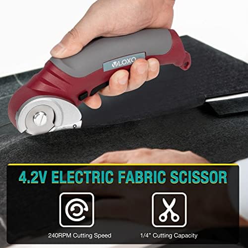 VLOXO Scissors elétricos sem fio, cortador rotativo para tecido com trava de segurança, cortador de papelão de 4,2V Ferramentas