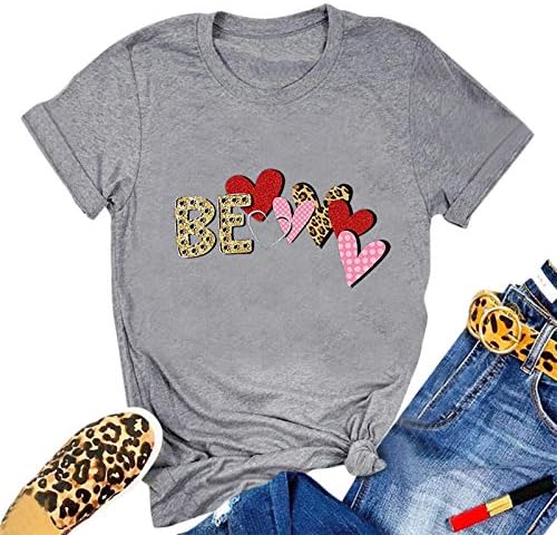 Camisas dos namorados para mulheres fofas de amor padrões de coração grunge camisetas gráficas de manga curta pescoço