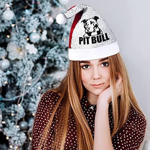 Pitbull engraçado chapéu de Natal lantejoulas chapéus de Papai Noel para homens Decorações de festas de férias de Natal