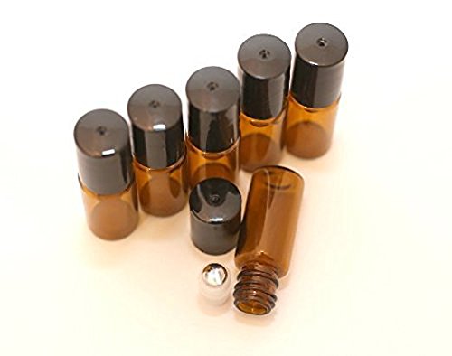 12pcs 5ml âmbar em vidro vazio garrafas com bolas de rolo de aço inoxidável e tampa preta para perfumes de óleo essencial