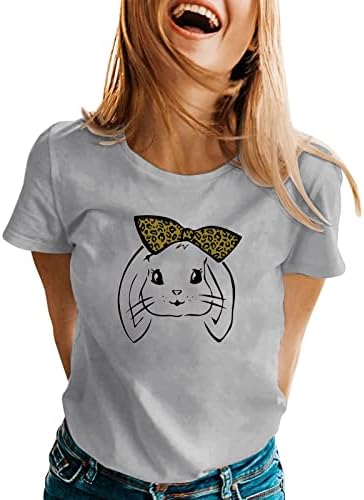 Camiseta para mulheres manga curta feminina primavera summer Rabbit impresso de manga curta o pescoço t camisa de manga longa sintética
